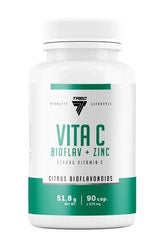 Trec Nutrition Vita C Bioflav + Zinc vitamin supplement bottle with 90 capsules for immune support.